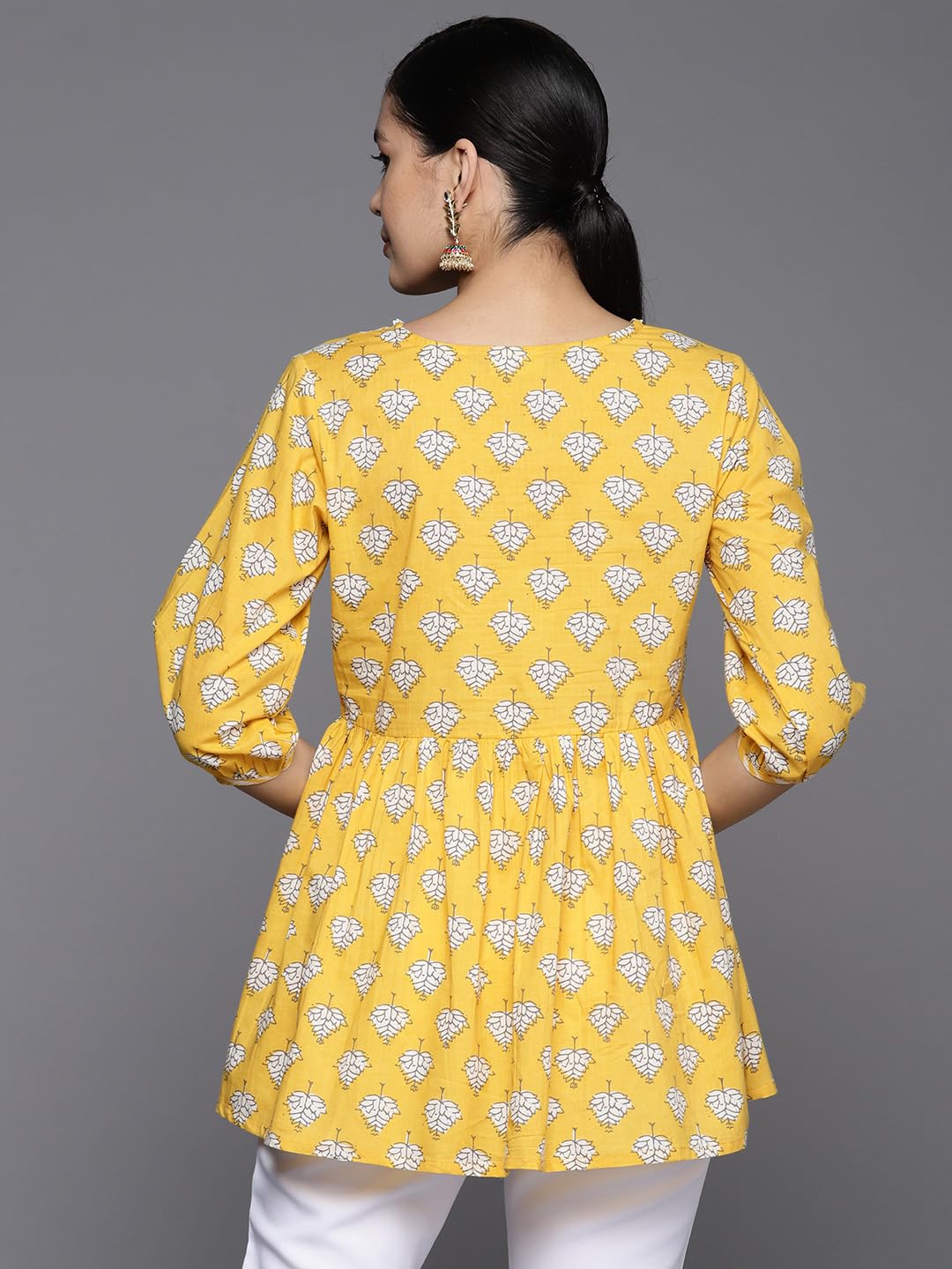 Libas Womens Pure Cotton Printed A-Line Kurtis (26142_Yellow