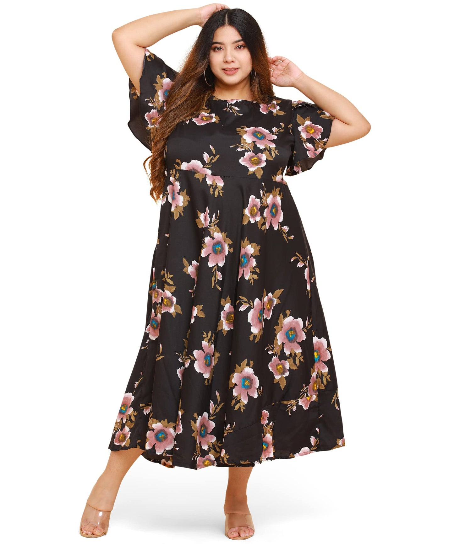 Oomph! WomenS Western & Fusion Wear Crepe A-Line Maxi Dress - Black