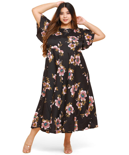 Oomph! WomenS Western & Fusion Wear Crepe A-Line Maxi Dress - Black