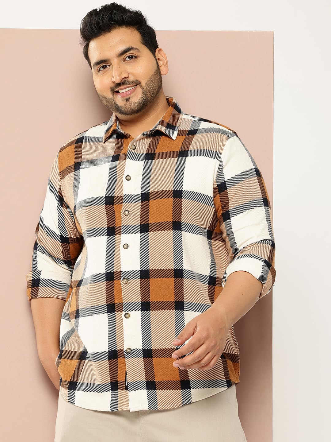 Thomas Scott | Mens | Plus Size | Regular Fit | Knitted | 100% Cotton | Long Sleeve | Checks Printed | Shirts for Men (TS1740_C