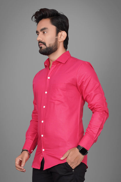 Besix MenS Cotton Blend Solid Shirt With Spread Collared Full Sleeve Button Closure Curved Hem Straight Length And One Pocket |