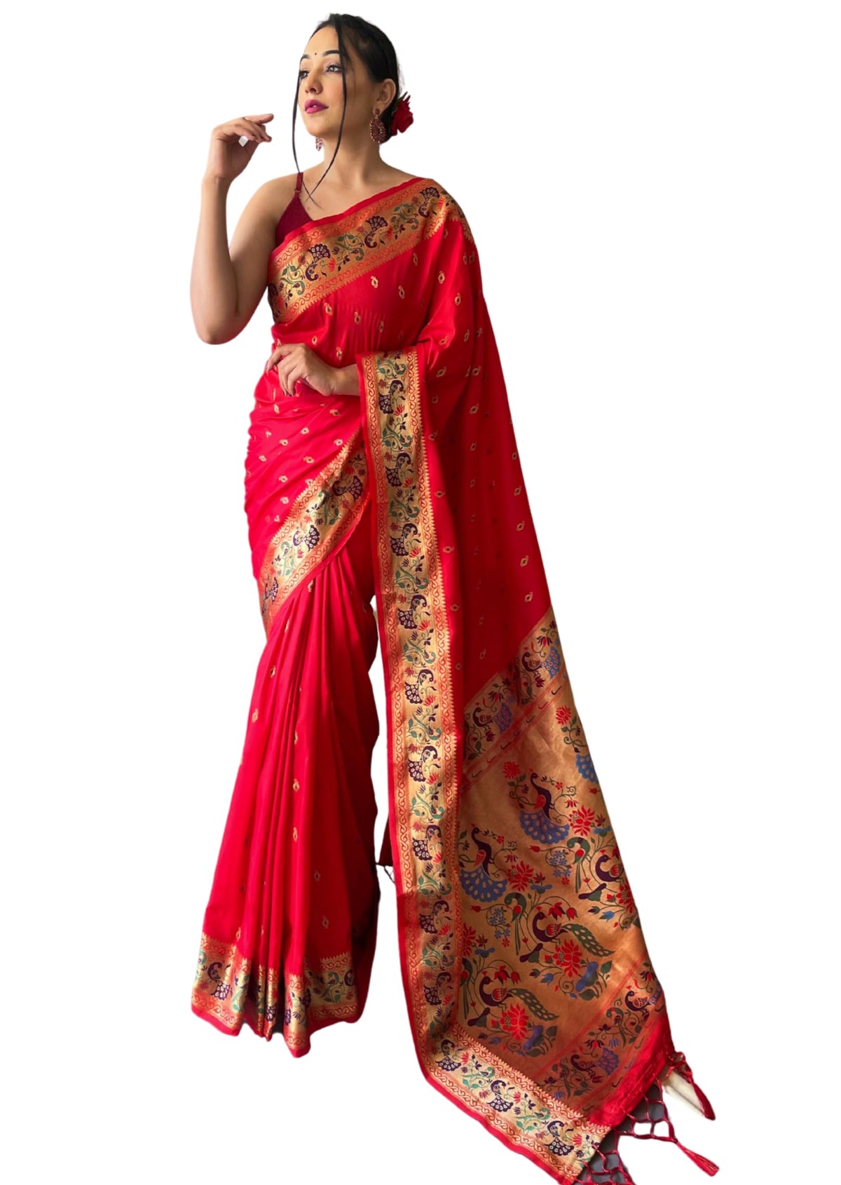 SGF11 Womens Kanjivaram Soft Silk Saree With Blouse Piece 6.3metres (Red)