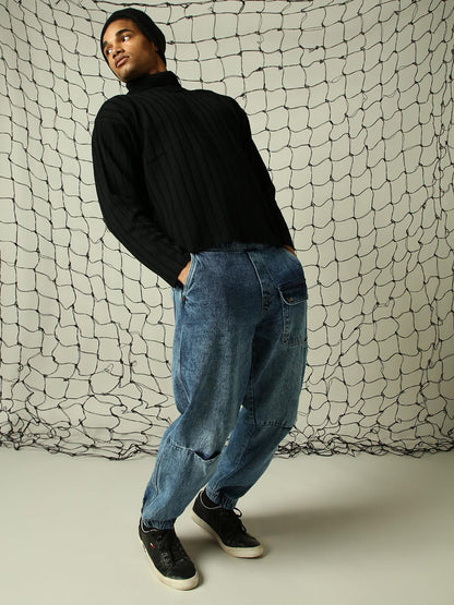 Hubberholme Men Knitted Acrylic Oversized Fit Turtle Neck Long Sleeve Sweaters Black