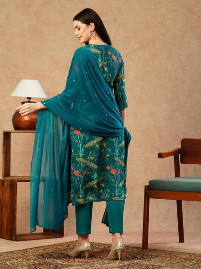 Gosriki WomenS Cotton Blend Straight Printed Kurta With Pant & Dupatta (Geto Rama-Nw-Gs_M_Green_Medium)