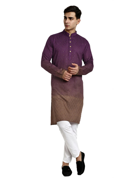 Vardha MenS Cotton Chikankari Embroidered And Sequence Full Sleeve Knee Length Casual Kurta For All Occations Like Wedding, Off