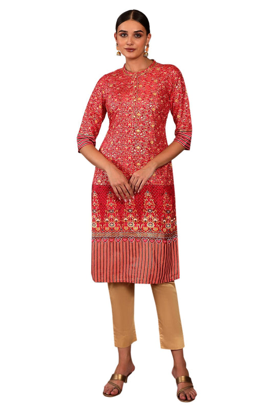 Aurelia Women Viscose Regular Bitter Sweet Shantung Floral Printed Straight Kurta