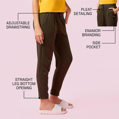 Enamor E407 Womens Pleated Pull-On Pant - Relaxed Fit, Mid Rise, Regular Length