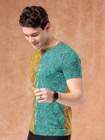 The Indian Garage Co Men Slim Fit Printed Round Neck Tshirt Yellow