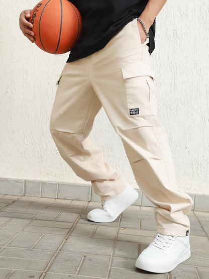 Hubberholme Men Beige Smart Casual Summer Cotton Loose Fit Solid Trousers