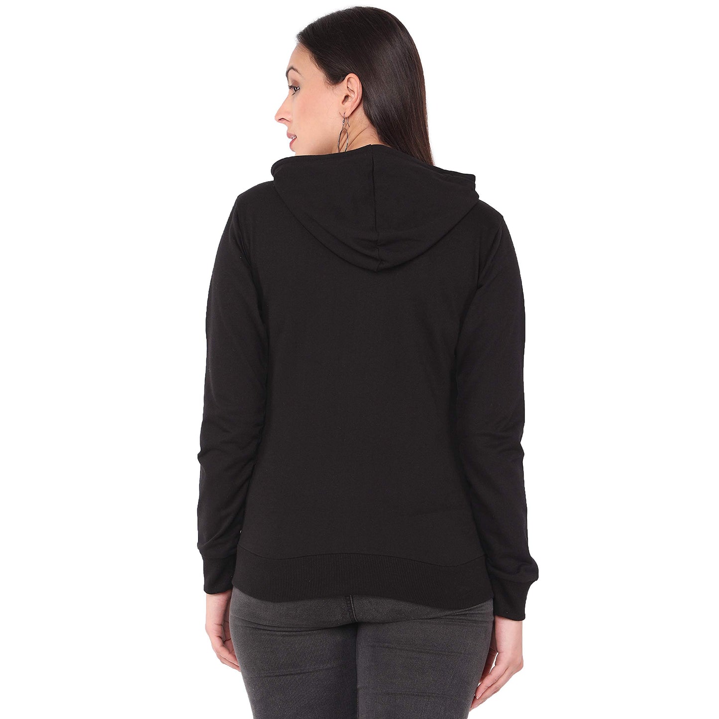 Juneberry Cotton Fleece Black Hooded Sweatshirt For Women/Girls