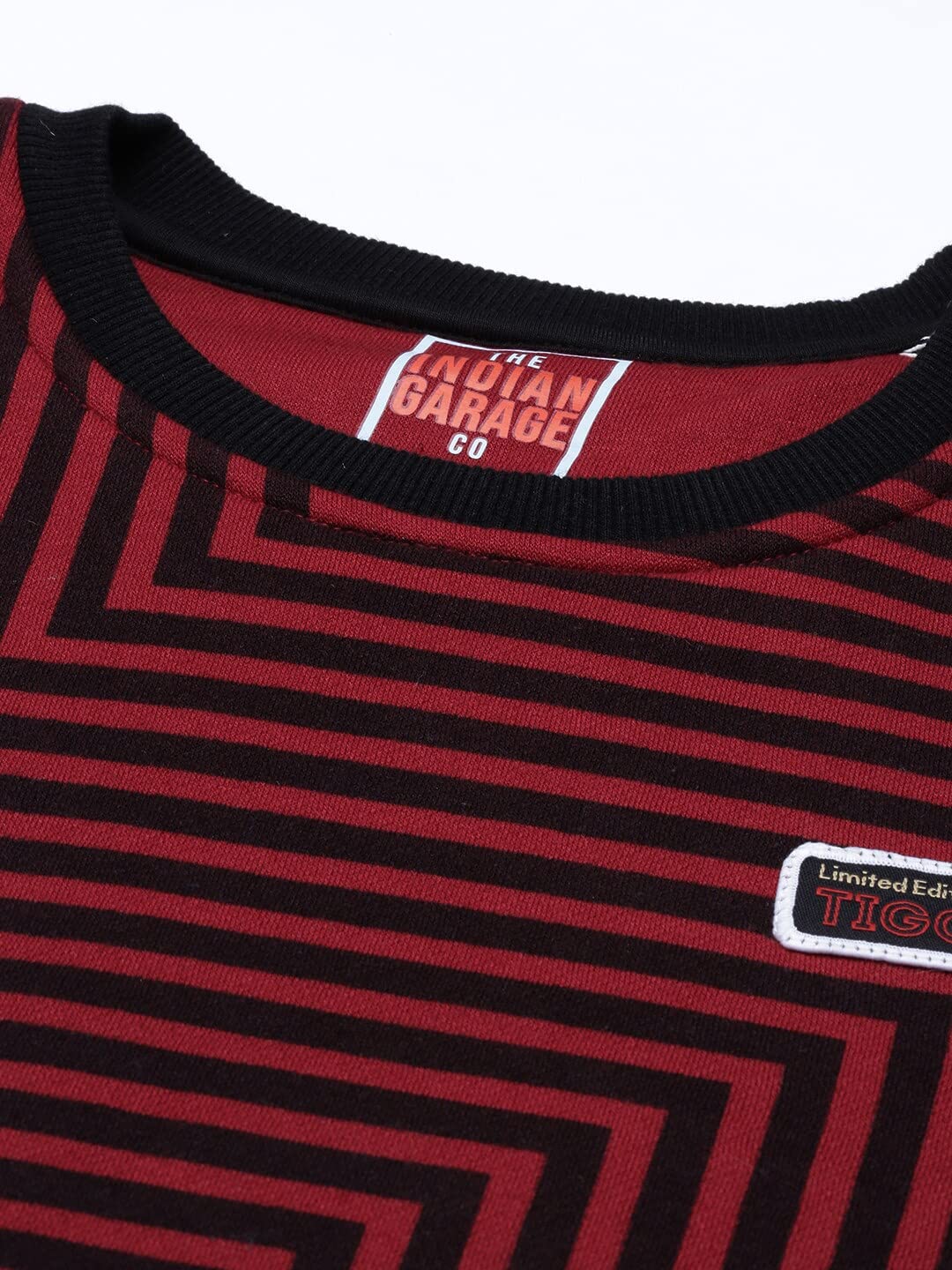 The Indian Garage Co Red Regular Fit Striped Long Sleeve Pull On Sweatshirt