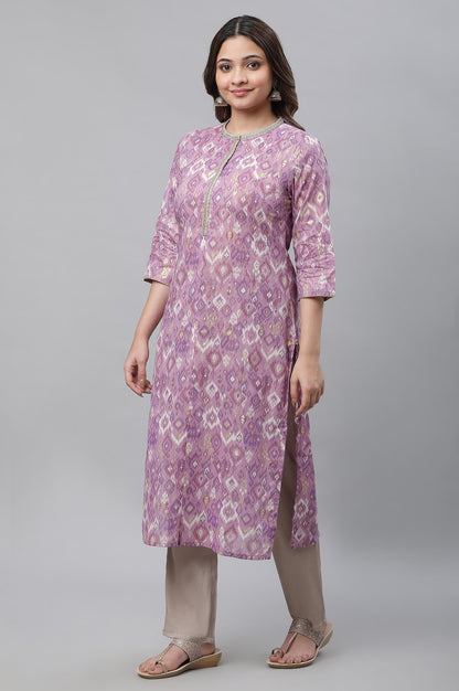 Aurelia WomenS Geometric Printed Printed Straight Long Purple Cotton Kurta