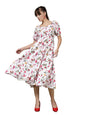 Oomph! Flared Dress For Women Stylish | Long One Piece For Women | Puff Sleeve Long Dress | Floral Print Maxi One Piece | Wester