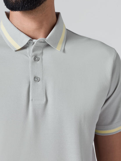 XYXX Mens Solid Cotton T-Shirt | Mercerized Pique Polo Collor Tshirts | Half Sleeves | Solid-Slim Fit | Grey Mist