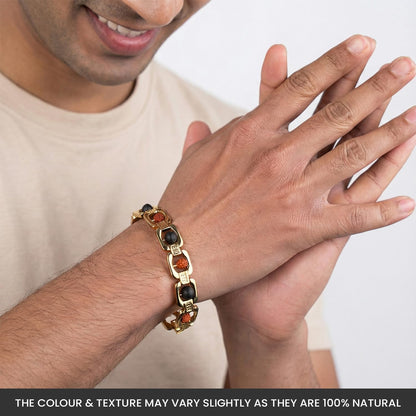 Astrotalk Metal Rudraksha & Karungali Bracelet (Gold) | Spiritual Protection & Mental Peace Energy | Ebony Wood & 5 Mukhi Rudraksha Healing Bracelet for Man & Women | Gift for Man & Woman