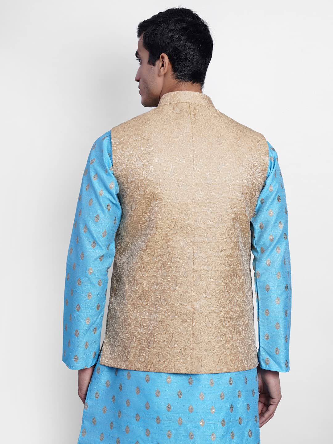 Wintage Men'S Banarsi Rayon Cotton Bandhgala Festive Nehru Modi Jacket Waistcoat : Beige2, Small