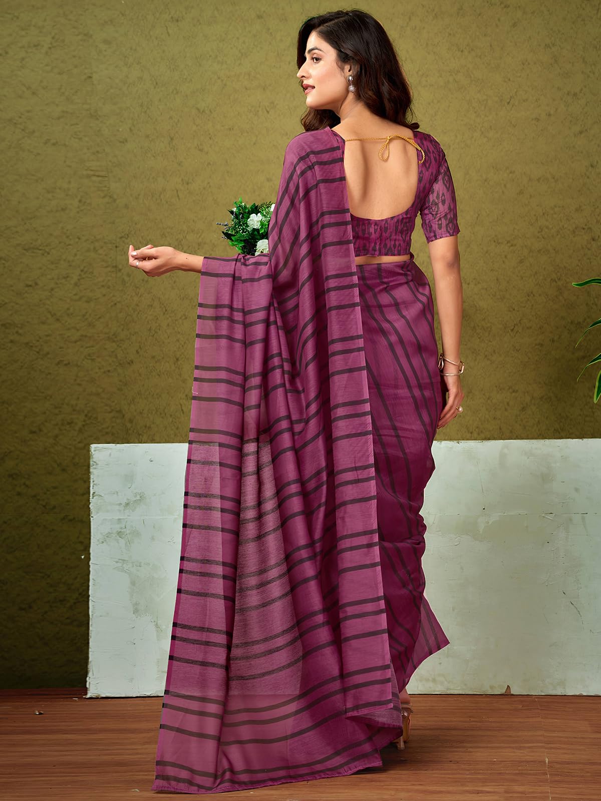 Satrani WomenS Chanderi Cotton Printed Ready To Wear One Minute Pre Pleated Readymade Saree With Unstitched Blouse Piece (32Rs3