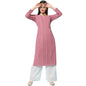 Gufrina WomenS Georgette Straight Kurta Palazzo With Notch Neck 3/4Th Sleeves Solid Pattern Chikankari Work Calf Length And Reg