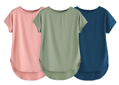 Fabricorn Combo Of Three Plain Sage Green, Dusty Rose And Airforce Blue Round Neck Up And Down Cotton Tshirt For Women (Sage Gre