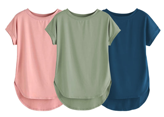 Fabricorn Combo Of Three Plain Sage Green, Dusty Rose And Airforce Blue Round Neck Up And Down Cotton Tshirt For Women (Sage Gre