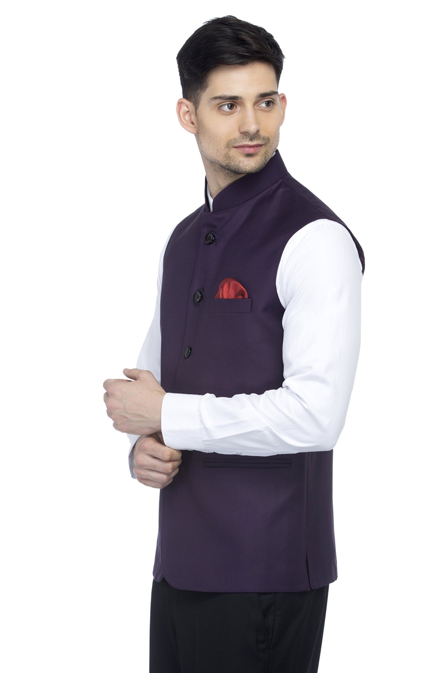 Favoroski Bandhgala Sleeveless Jackets Ethnic Men'S Wear Waistcoat (Violet)