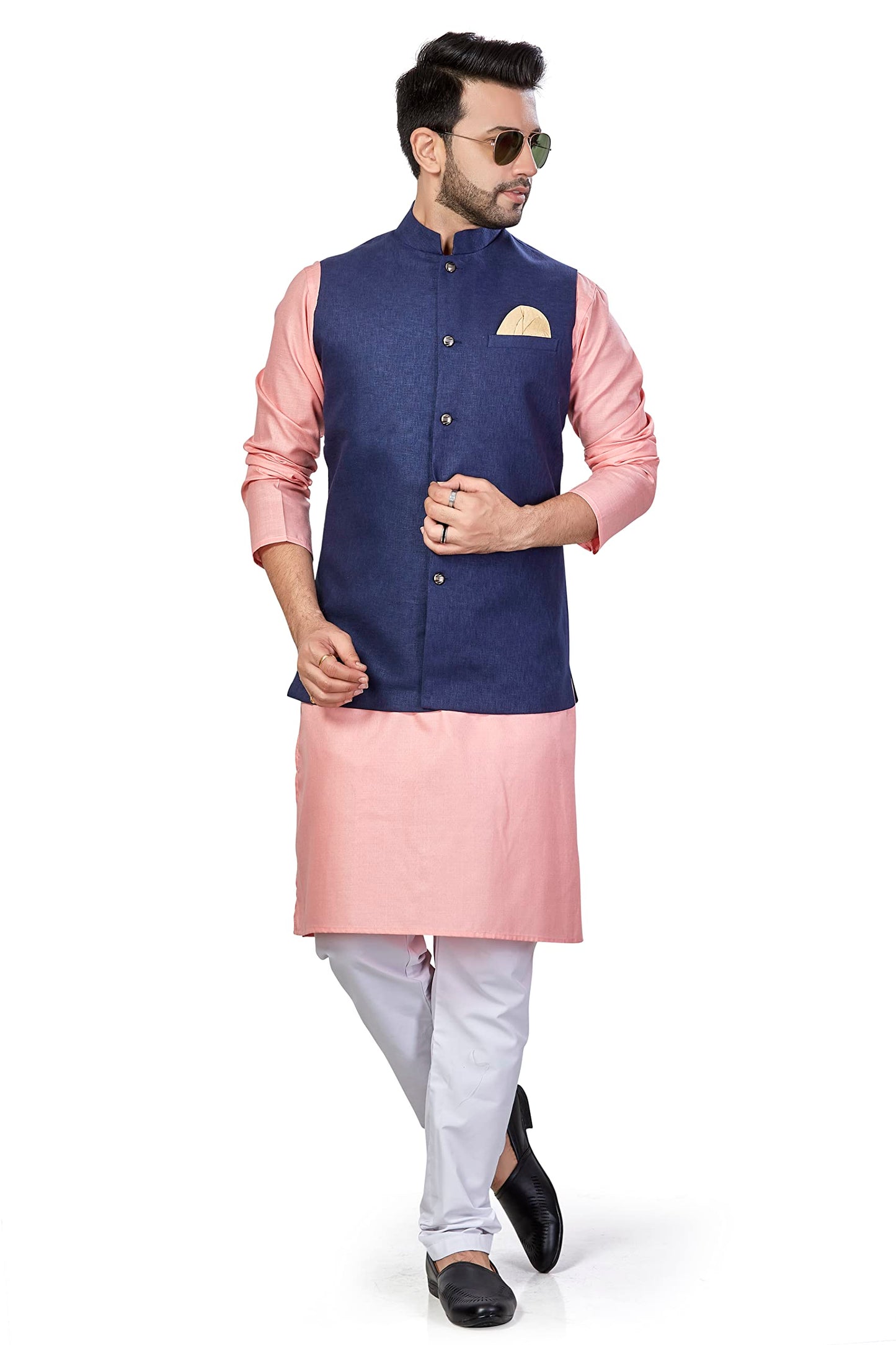BE ACTIVE Mens Solid Linen Blend Kurta Pyjama 3 Piece Set || Men Kurta Pajama With Modi Jacket || Kurta Pajama Nehru Jacket For