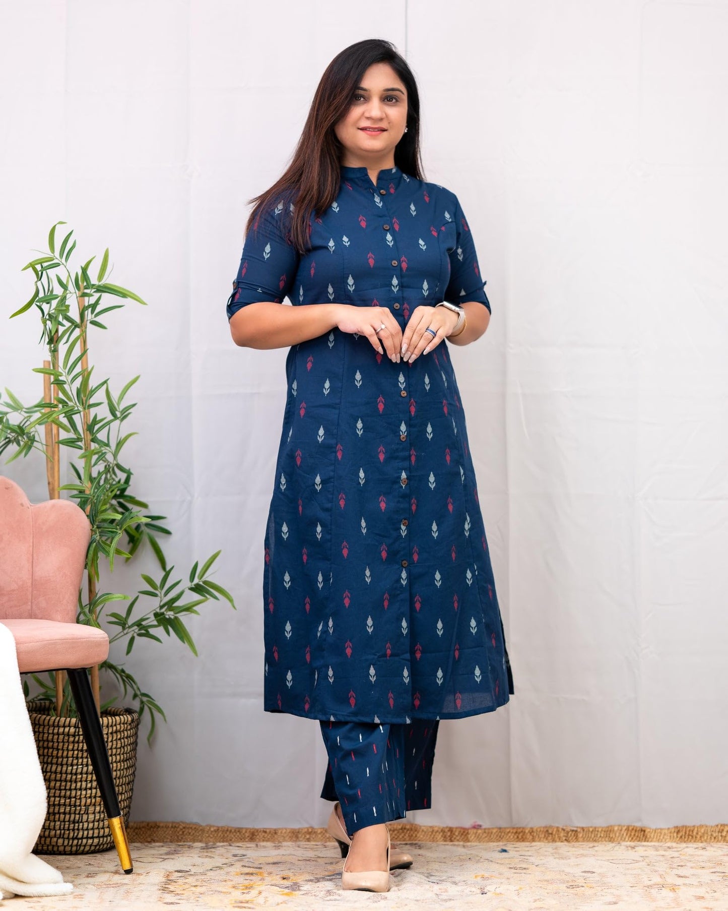 GoSriKi Women's Viscose Blend Kurta Pant Set, XL, Blue - Elegant Summer Printed Ethnic Clothing