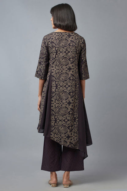 W for Woman Cotton Women Floral Print Asymmetric Regular Kurta in Round Neck