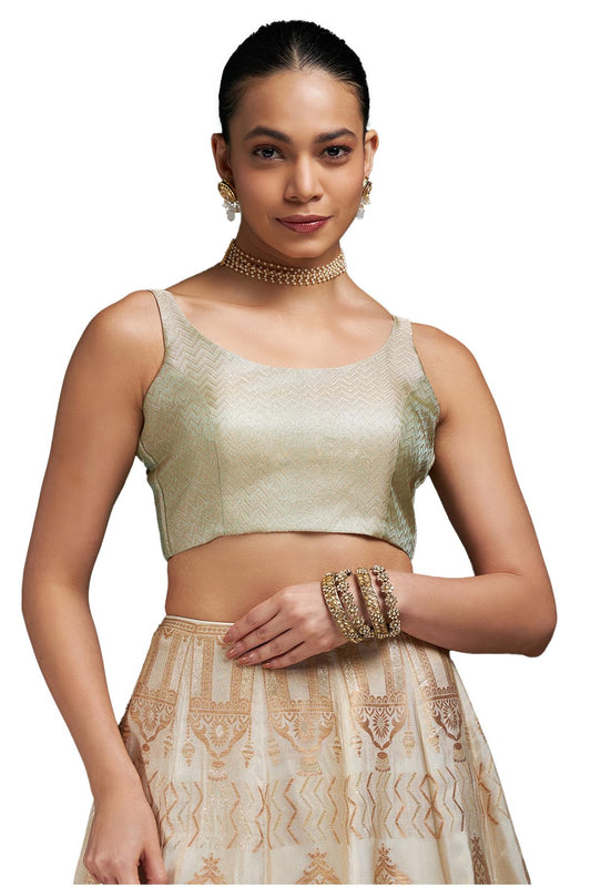 Soch Womens Light Green Chevron Woven Design Tussar Padded Blouse
