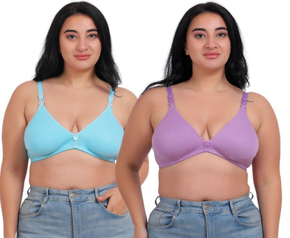 Fabme WomenS Cotton Wire Free Casual Balconette Bra (Pack Of 2) (Po2-Br_219_Seagreen, Lavender