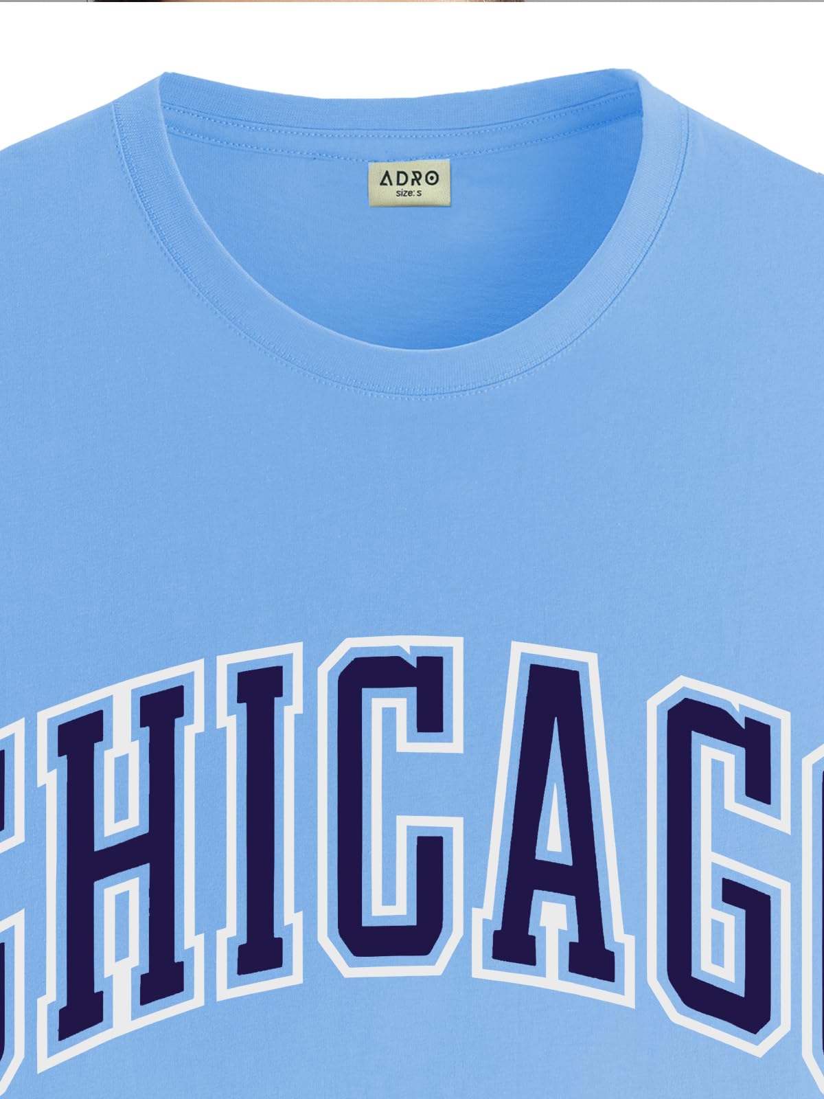 ADRO Mens T Shirt Urban Style Tshirt Printed with Chicago Design Cotton & Eye Catching Print Stylish T-Shirt for Men Sky Blue Ts