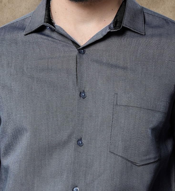 Pinkmint Men Cotton Soild Spread Collar Long Sleeve Shirt Formal Wear Grey