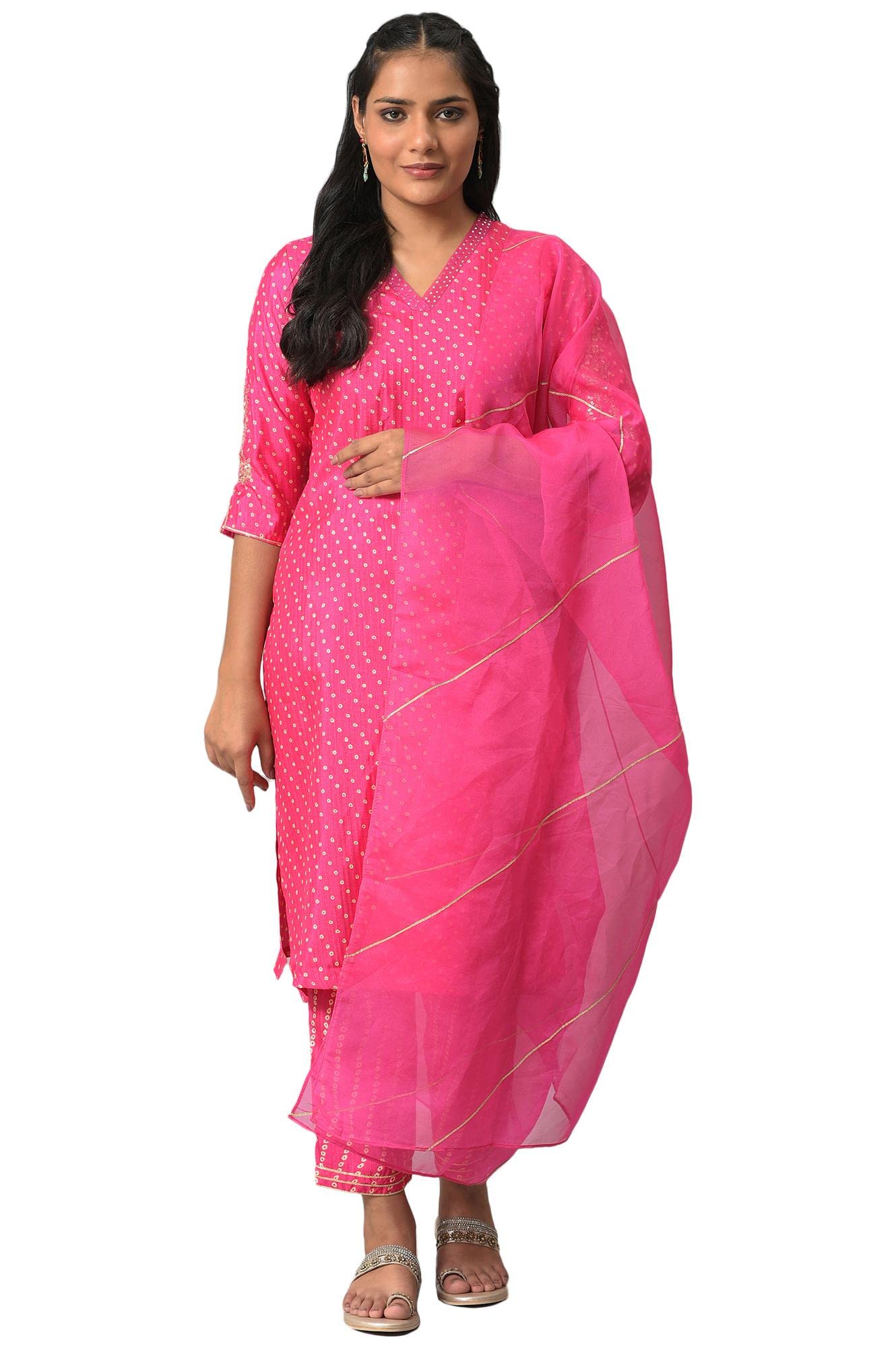 W For Woman Dark Pink Embroidered Kurta Dupatta Bottomwear