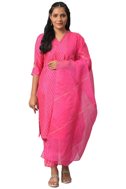 W For Woman Dark Pink Embroidered Kurta Dupatta Bottomwear