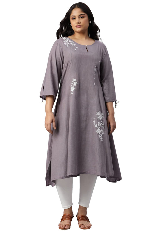 W for Woman Plus Size Dusk Purple Embroidered Kurta