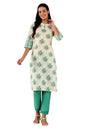 W Green Floral Printed Cotton Regular Kurta For Women
