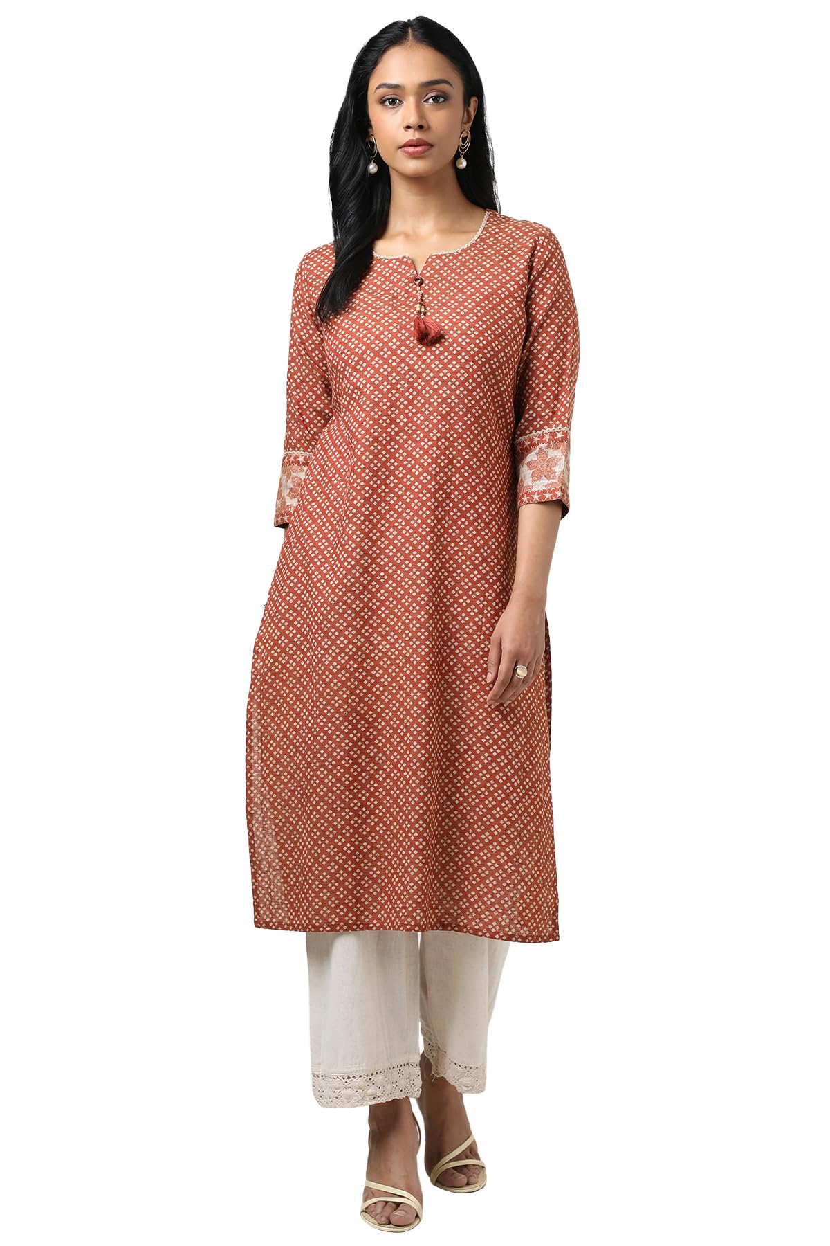 Soch WomenS Cotton Geometric Regular Kurta (Cws5Ku61188_Rust