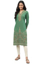 Aurelia Green Ethnic Motif Poly Cotton Regular Kurta With Stones