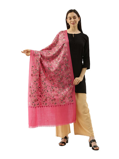 Pashmoda Womens 100% Pure Wool Nalki Embroidered Stole, Shawl and Wrap, Woolmark Certified, Sustainable and Natural Fabric (Size