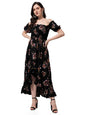 Oomph! Flared Dress For Women Stylish | Long One Piece For Women | Off Shoulder Puff Sleeve Long Dress | Floral Print Maxi One P