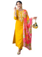 Naixa Womens Yellow Rayon Blend Embroidered Straight Kurta with Rayon Blend Pant and Organza Printed Dupatta Sets (NX-506-Yello