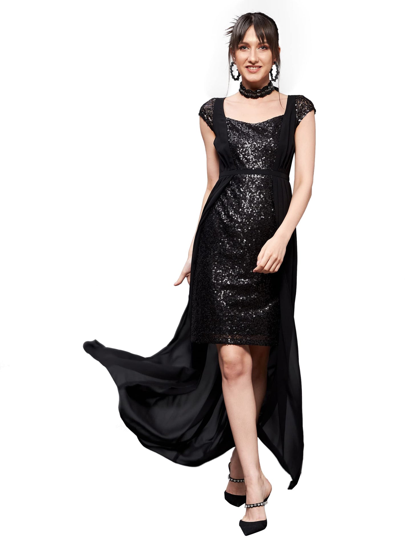 Chase Lifestyle Private Limited Womens Embellished Fit & Flare Maxi Dress (MCAW24D96-09-62-06, Black, XL)