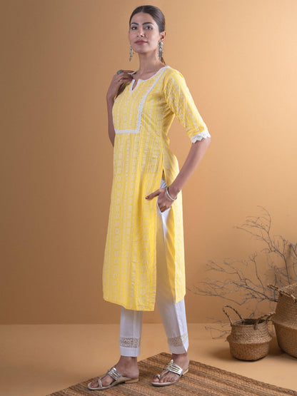 Libas Womens Cotton Straight Kurta (8479MJ_Yellow