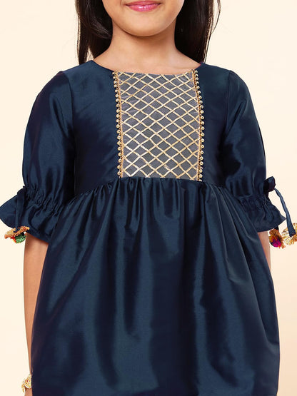 A.T.U.N. (ALL THINGS UBER NICE) Girls Pleated Gotta Patti Kurti with Dhoti Pants & Dupatta Set | Ethnic Wear Clothing Set