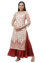Aurelia WomenS Paisley Printed Zari Straight Long Peach Kurta