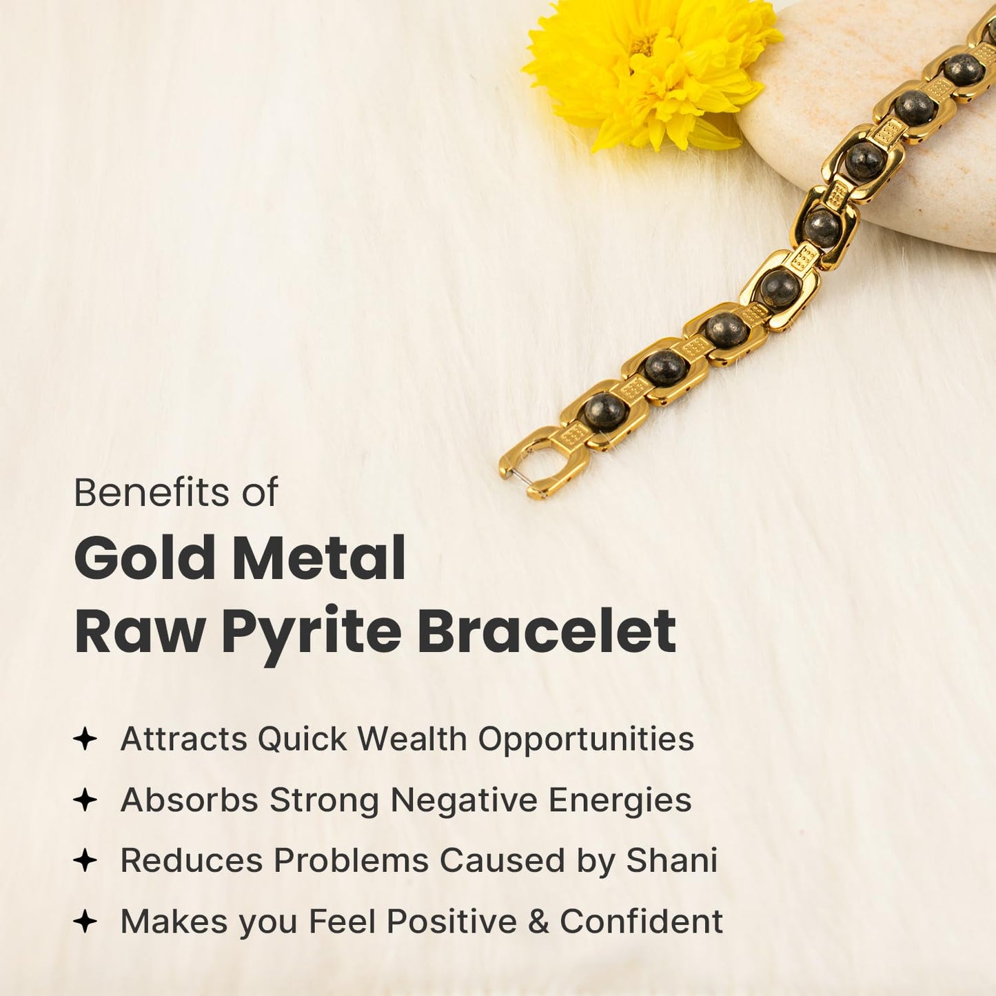 Astrotalk Metal Raw Pyrite Bracelet (Gold) | Attracts Money and Boosts Confidence | Astrology Bracelet for Man and Woman | Beautifully Crafted with Healing Crystals | Gift for Man & Woman