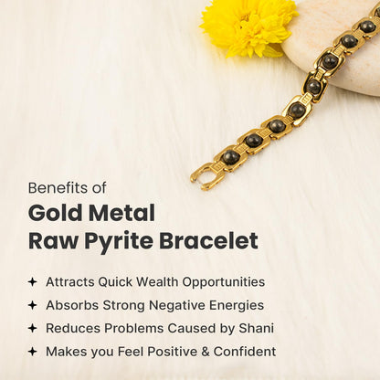 Astrotalk Metal Raw Pyrite Bracelet (Gold) | Attracts Money and Boosts Confidence | Astrology Bracelet for Man and Woman | Beautifully Crafted with Healing Crystals | Gift for Man & Woman