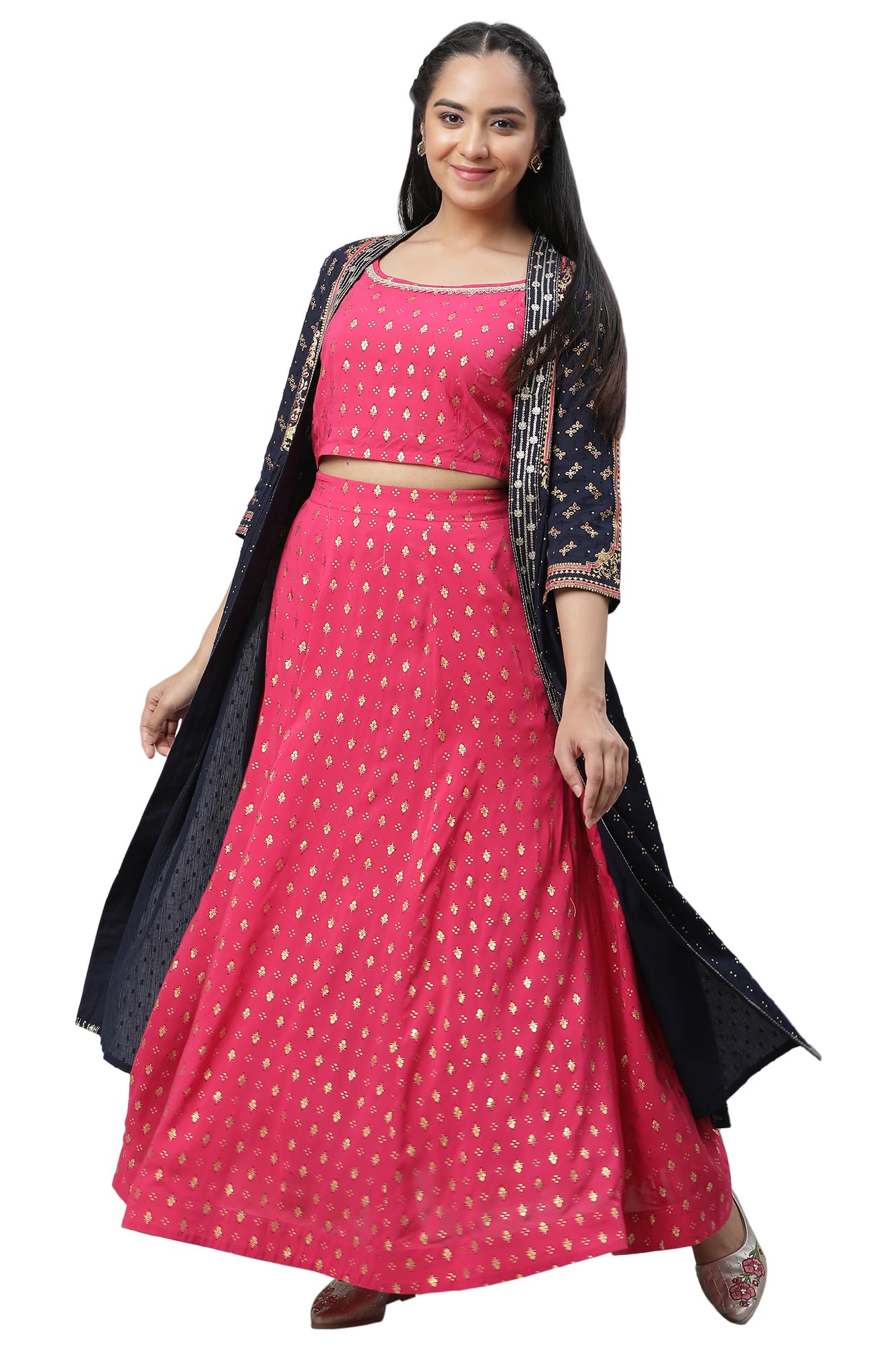 Aurelia Women Fuschia 30'S Rayon Top, Skirt, Gillet Suit Set_23AUAS14544-507325