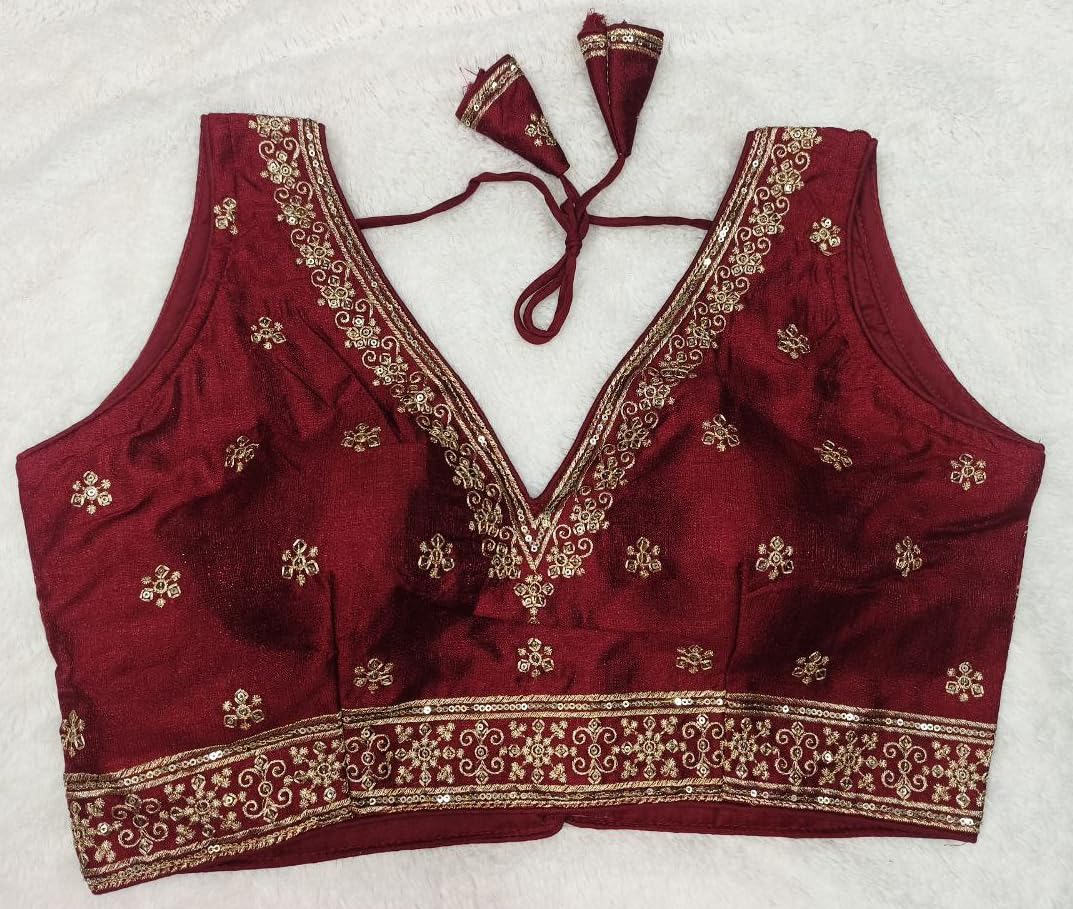 Pujia Mills Womens Indian Ethnic Wear Designer Golden zari with Embroidery Sequence Work V Neck Sleeveless Readymadeback Side W