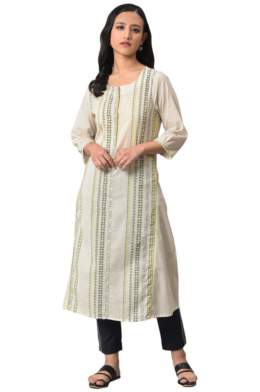 W for Woman Ecru Misdent Printed Summer Plus Size Kurta